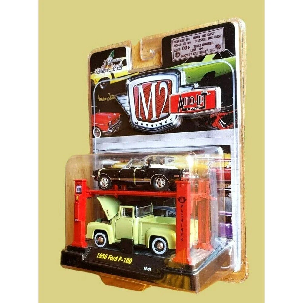 M2 Machines Auto-Lift 2 Pack 1956 Green Ford F-100 & 1968 Black Shelby GT500 MOC